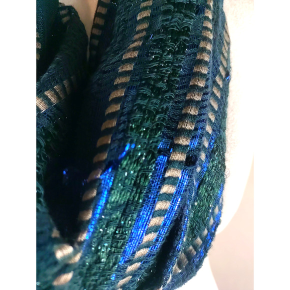 Infinity Scarf Blue Green Metallic Shine Party 68 X 17 - Picture 2 of 4